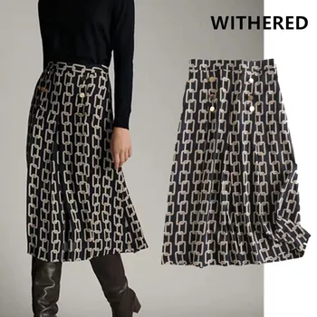 Nudžiūvo anglija office lady miesto elegantiškas Geležinės grandinės spausdinti midi sijonas faldas mujer moda 2020 m. ilgi sijonai, moteriški 2 vienetų komplektas