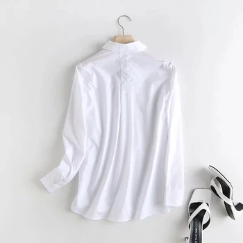 Nudžiūvo anglija stiliaus mados paprastas kietas plisuotos medvilnės ilgomis rankovėmis palaidinė moterims blusas mujer de moda 2020 priežastinis marškinėliai, topai