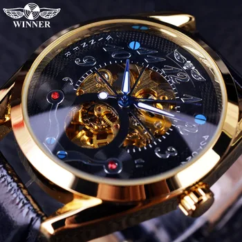Nugalėtojas Mados Atsitiktinis Black Dial Aukso Atveju Vyrai Dizaineris Laikrodžiai Top Brand Prabangus Automatinis, Skeleto Prabangos Žiūrėti Vyrų Laikrodis Vyrams
