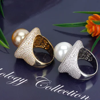Nuotaka Kalbėti Naujo Dizaino Moterų Piršto Žiedą, Perlų Apdaila Kubinis Cirkonis Prabangos Papuošalai Vestuves Gimtadienio Dovana