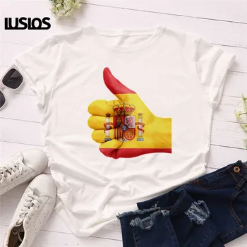 Nykštys į Viršų-Ispanija T Marškinėliai Moterims Tshirts ispanijos Nacionalinę Dieną, marškinėliai Topai Trumpas Rankovės Femme Atsitiktinis White Tee Viršuje Streetwear