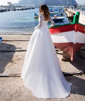 Nėriniai Boho Paplūdimio Vestuvių Suknelės, Vestuvių Suknelė 2020 Ilgomis Rankovėmis Korsetas Atgal Šifono-Line Nuotakos Suknelės, Plius Dydis Vestido De Noiva