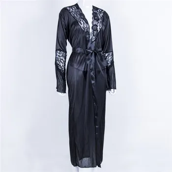 Nėriniai Satin Ilgos Nightgowns Sleepwear naktiniai drabužiai miegamasis suknelė Šilko Chalatai Seksualus Minkštas Moterų Diržas Tvarstis Nightdress Namų drabužiai