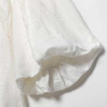 Nėriniai Siuvinėtos Medvilnės Marškinėliai Moterims 2020 Sluoksniuotos Rankovėmis O kaklo Kratinys Prašmatnus Elegantiškas Palaidinė Vintage White Prarasti Vasaros Tunika