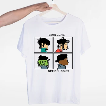 O-Kaklo trumpomis Rankovėmis, Vasaros Atsitiktinis Mados Unisex Vyrų ir Moterų Marškinėlius Gorillaz Roko Grupė ChakaKhan Makaronų Murdoc Russel T-shirt