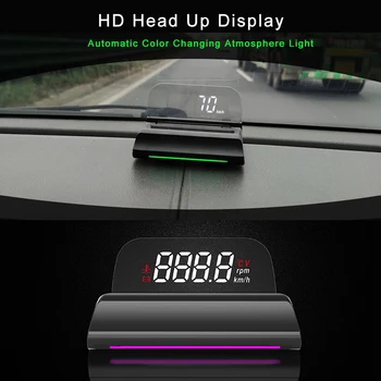 Obd HUD Head Up Display 4K+ HD Ekranas Spidometras Vandens Temperatūra RPM Su Aplinkos Šviesos greičio viršijimo Įspėjimas Įtampa OBDII KM/H