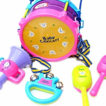 OCDAY Kūdikių Koncertai Vaikų Žaislas Dovanų Rinkinys 5vnt Būgno Trimitas Cabasa Handbell Muzikos Instrumentų Juostos Rinkinys Žaislo Muzikos Instrumentas