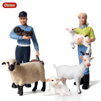 Oenux Ūkio Gyvūnai Modeliavimas Avių Modelis Ūkininkas Moteris, Turintis Cub Veiksmų Skaičius, Ožkų, Ėriukų Figūrėlės Švietimo Žaislas Vaikams