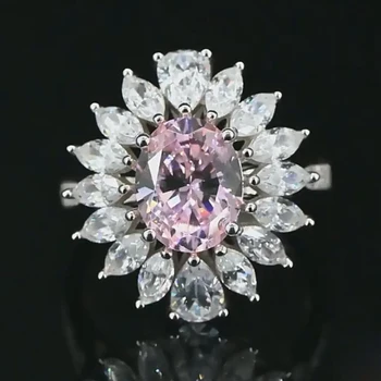 OEVAS 925 Sterling Silver Pink Geltonos Ovalios, Didelės Anglies Diamond Gėlių Žiedai Moterims Putojantis Vestuves Fine Jewelry
