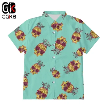 OGKB Kaukolė Ananasų Havajų 3d Spausdinimo Mygtukas Marškinėliai trumpomis Rankovėmis Vyrams/moterims marškinėliai Slim Fit Hip-Hop Streetwear Negabaritinius