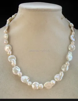Oho! gėlavandenių perlų balta unikalus baroko butas karoliai 17inch pobūdžio FPPJ