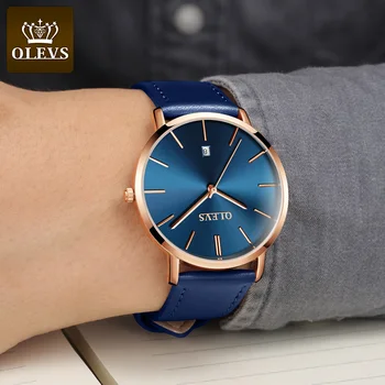 OLEVS Ultra plonas Vyrų Laikrodžiai Viršų markės Mados Atsitiktinis Suknelė Originali Oda Japonijos Kvarco Vandeniui Laikrodis vyrams