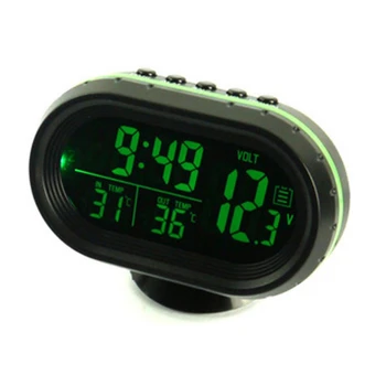 OOTDTY Skaitmeninis Automobilinis LCD Laikrodis Voltmeter Termometras Baterijos Įtampa Temprerature Stebėti DC 12V-24V Įšaldyti Įspėjimo