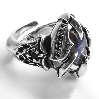 Originalaus dizaino velnio letena atidarymo reguliuojamas žiedo, punk, retro žavesio valdingas perdėti vyrų sidabro brand papuošalai