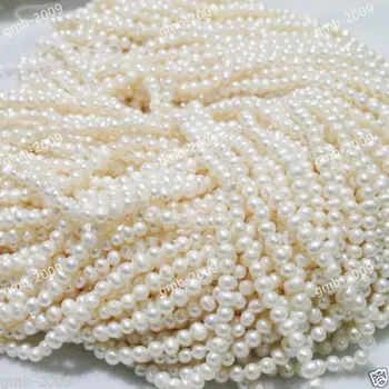 Originali Gamtinių 4-5mm, Baltos spalvos Gėlavandenių Perlų Roundle Grynuolis prarasti Karoliukai 14