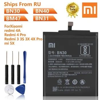 Originalios Telefonų Baterijos BN30 Už Xiaomi redmi 4A mi4 Pro Prime RAM 3G 32G ROM Redmi3 3S 3X 4X Pro mi5X pastaba 5A A1 mi Y1 Lite S2