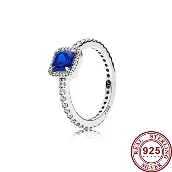 Originalus 925 кольцо Sidabro Visos Žiedas Mėlynas Kvadratas Su Didelių Kristalų Cz Visos Žiedas Moterims Vestuves Dovanų bižuterijos
