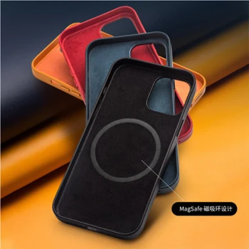 Originalus natūralios Odos Atveju iPhone 12 Paramą MagSafe Magnetinio Įkrauti Telefono Dangtelį Shell 