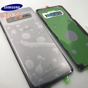 Originalus naujas SAMSUNG Galaxy S10+plius G977 G977F 5G versija Galinio Stiklo Baterijos Dangtelis Galinių Durų Būsto Bylą grąžinti iš Stiklo danga