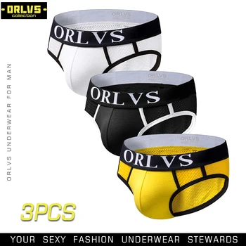 ORLVS 3PC/DAUG Mažas Juosmens Vyrų Apatiniai Seksualus Trumpikės Mens Bikini Trumpas cuecas Gėjų Apatiniai kvėpuojantis Medvilnės Patogus Trumpikės