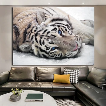 OUCAG Gyvūnų Drobės Tapybos Baltieji Tigrai Plakatai Ir Spausdina Sienos paveiksl Cuadros už Kambarį Namo Apdaila Plakatas