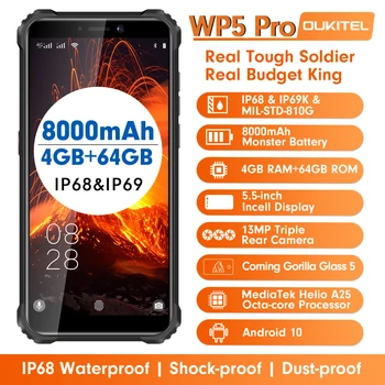 OUKITEL kūrimas dp5 Pro 8000mAh 4G Išmanųjį telefoną IP68 Vandeniui 4GB 64GB 5.5