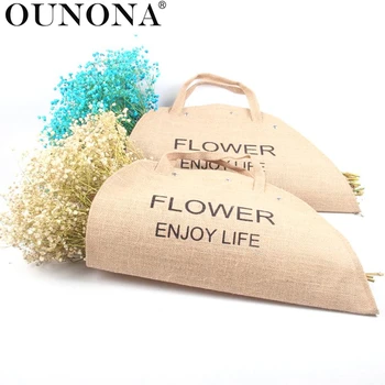 OUNONA Gėlės Krepšys, atsparus Vandeniui Lininis Audinys Džiuto Vertus Gėlių Vyniojimo Dovanų Maišelį, Gėlių Pakavimas už kanapės Krepšiai