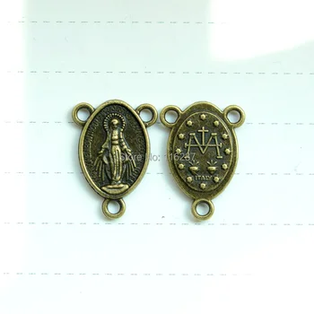 Ovalo formos Katalikų religinės Spinduliavimo Marija, Marija Šventa Širdis Stebuklingas cinko lydinys antikvariniai bronzos Rožinio Centrų Jungtis