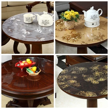 Pagal užsakymą pagaminti Apskritojo Stalo kilimėlis Kavos staltiesė Valykite Minkšta stiklo PVC medžiaga, atspari vandeniui Ratas, staltiesė stalo dangtis