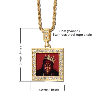 Pagal užsakymą Pagaminti Nuotrauka Medalionai Aikštėje Karoliai & Pakabukas Su 4mm Teniso Grandinės Auksas, Sidabras Kubinis Cirkonis Vyrų Hip-hop Papuošalai