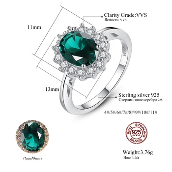 PAG&MAG 925 Sterlingas Sidabro Žiedai Princesė Diana Imituojamas Smaragdas Žiedas Moterims Vestuvinis Žiedas, Sidabras 925 Brangakmenių Papuošalai