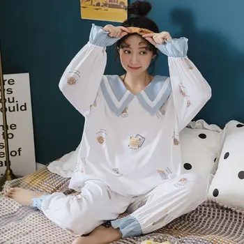 Pajama Komplektai Moterų Karšto Pardavimo Ins Mados Chic Rudenį Korėjos Kawaii Moksleivės Pižama 2 Gabalas Madinga Minkšta Populiarus Ponios Sleepwear
