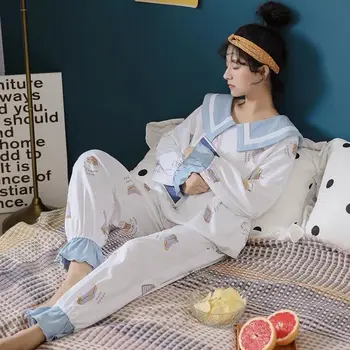 Pajama Komplektai Moterų Karšto Pardavimo Ins Mados Chic Rudenį Korėjos Kawaii Moksleivės Pižama 2 Gabalas Madinga Minkšta Populiarus Ponios Sleepwear