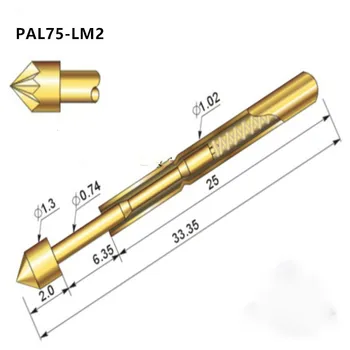 PAL75-LM2 100vnt Bandymo Zondas Pavasario Žalvario, Aukso spalvos Bandymų plokštės Elektroninių Prietaisų Įrankio Ilgis Apie 33.35 mm
