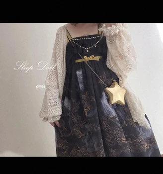 Palace saldus princesė lolita suknelė vintage falbala aukšto juosmens spausdinimo viktorijos suknelė kawaii girl gothic lolita dirželis suknelė