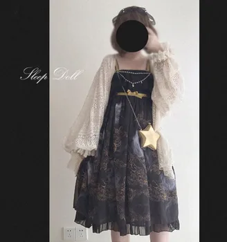 Palace saldus princesė lolita suknelė vintage falbala aukšto juosmens spausdinimo viktorijos suknelė kawaii girl gothic lolita dirželis suknelė