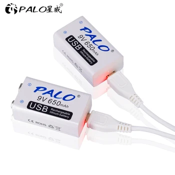 PALO 1-7pcs USB 9V 6F22 650mAh daugkartinio Įkrovimo Baterija 9 voltų ličio li-ion li jonų liion greito įkrovimo baterijas