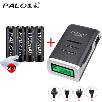PALO 4pcs 1.2 V 1100mAh NI-MH AAA Baterijos Įkrovimo Baterija (akumuliatorius 3A Įkrovimo Baterias su LCD ekranas Smart baterijos kroviklis