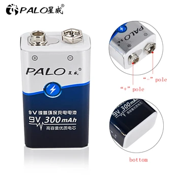 PALO 9V 300mah nimh Įkraunamos Baterijos su LED įkroviklį už 1,2 v nimh aa aaa daugkartinio įkrovimo baterija 9v nimh baterijos įkrovimo