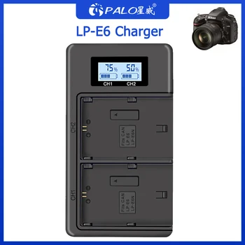 PALO LP-E6 LP-E6N LP E6 Baterija + LCD USB Dual Kroviklis Canon EOS 6D, 7D, 5D Mark II III IV 60D 60Da 70D 80D 5DS R XC10 Įkroviklis
