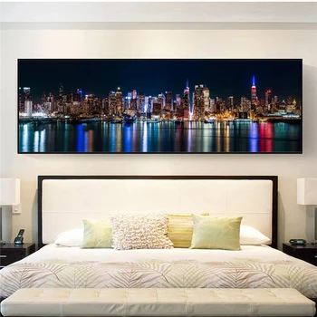 Panorama Į Manhetene Drobė Art Prints Naktį Vaizdas New York City, Plakatų Ir Grafikos Paveikslai Tapyba Lovų Kambaryje Cuadros Dekoras