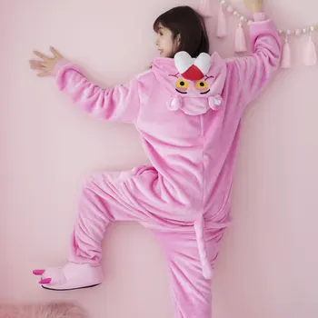 Pantera Onesies Kigurumi Pink Panther Pižama Moterų Žiemos Gyvūnų Animacinių Filmų Suaugusiųjų&Kid Vienas Gabalas Cosplay Kostiumus Su Gobtuvu