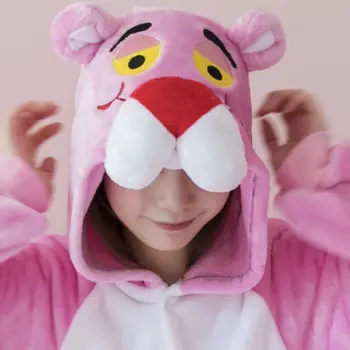 Pantera Onesies Kigurumi Pink Panther Pižama Moterų Žiemos Gyvūnų Animacinių Filmų Suaugusiųjų&Kid Vienas Gabalas Cosplay Kostiumus Su Gobtuvu