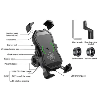 Paramos Telefonu Moto Telefono Turėtojas Motociklo Mobilus Stendas Su 15W/QC3.0 USB Greitas Įkroviklis, mobiliojo Telefono Laikiklis, Skirtas Motociklas
