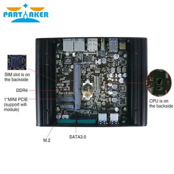 Partaker Intel Core i5 7200U Pramonės Ventiliatoriaus Mini PC Windows 10 4K HTPC NUC HDMI DP 6 USB 2 COM verslo biuras