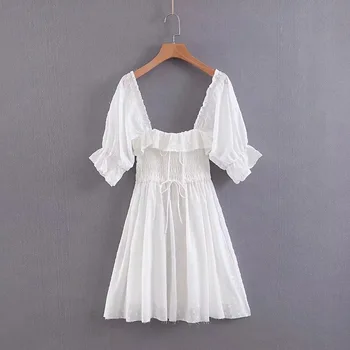 Paryžiaus Mergina Balta Siuvinėjimo Medvilnės moterų suknelė Vasaros Off Peties Raukiniai Beackless Seksualus Boho Paplūdimio Mini Suknelės vestido