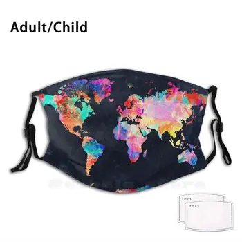 Pasaulio Žemėlapyje Akvarelė 2 Kaukė Suaugusiems, Vaikams, Daugkartinio Naudojimo Kd2.5 Filtras Pasaulio Žemėlapio Pasaulio Žemėlapis Pasaulio Žemėlapis Žemėlapis Meno Žemėlapį, Akvarelė