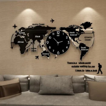Pasaulio Žemėlapyje Sieninis Laikrodis Šiaurės šalių Šiuolaikinio Minimalistinio Dekoravimo Akrilo Namų Miegamojo, Biuro L9