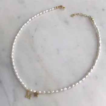 Pasirinktinis nerūdijančio plieno raidžių karoliai natūralių gėlavandenių perlų moteriški karoliai penkerių-pažymėjo žvaigždutė priedai boutique papuošalai