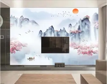 Pasirinktinius nuotraukų 3d tapetai Rankomis dažyti kinijos rašalo peach blossom kraštovaizdžio namų dekoro 3d kambario sienos freskomis tapetai kraštovaizdžio